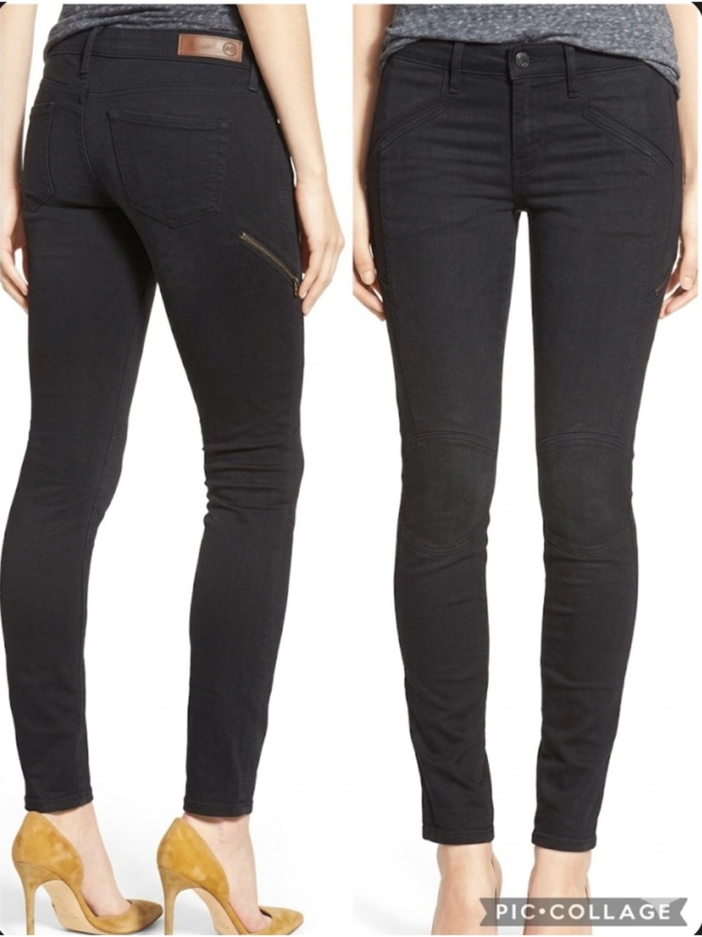 Treasure & Bond Moto Jeans Skinny Wash Out Black 26 Utility Edgy Party Chic